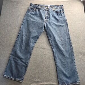Levis 501 Original Fit Button Fly Medium Wash Denim Jeans Mens 42x32